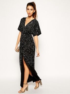 red dress with gold accents Black Sequin Kimono - Sparkle Duster Cardigan main image 1